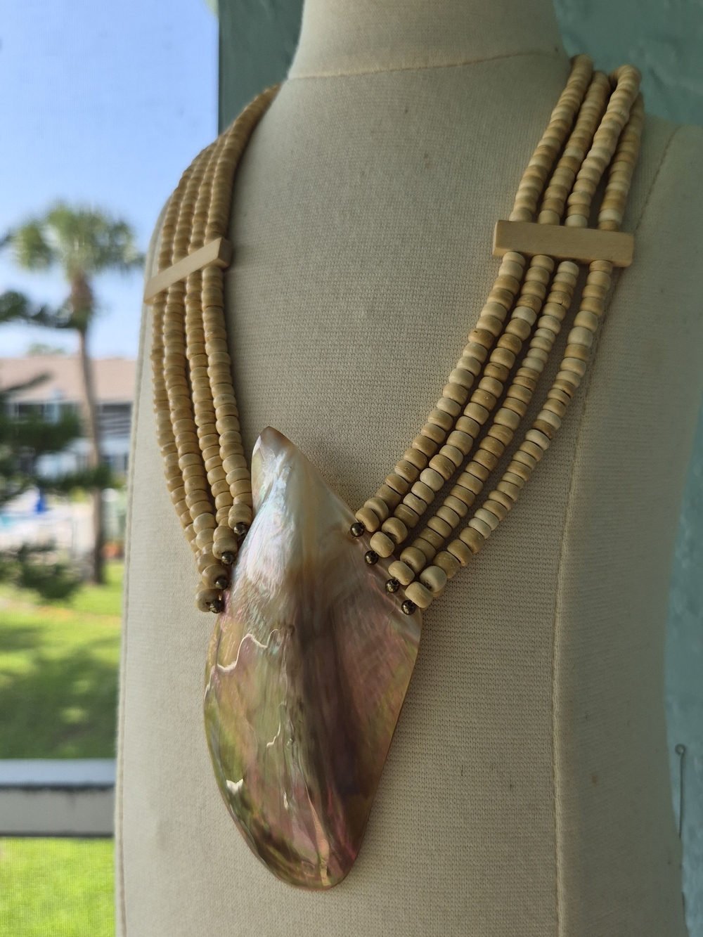 VTG Bohemian Necklace w/ Mother Of Pearl Pendant Necklace